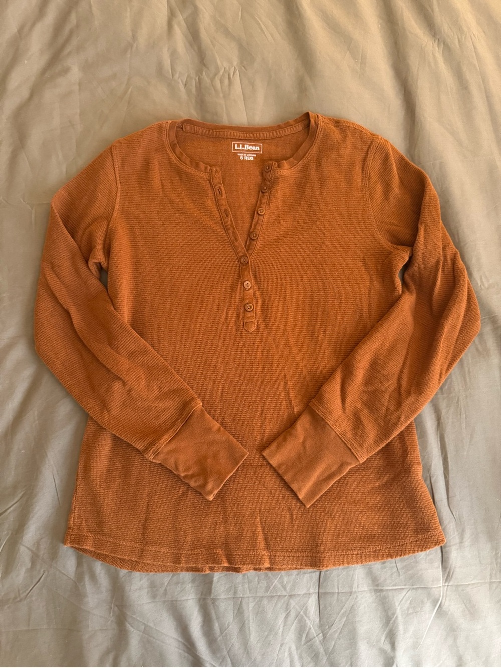 L.L. Bean Women's Scoop-Neck Thermal Henley - Rust Orange